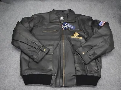 Marines Jacket Men's XL Black Leather USMC Military Bomber Soldier Corps USA NWT • $85.49