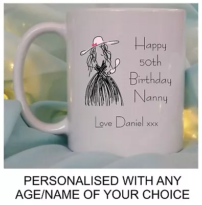 PERSONALISED BIRTHDAY GIFT FOR HER MUG MUM NANNY 40th 50th ANY AGE NAME PRESENT • £10.95