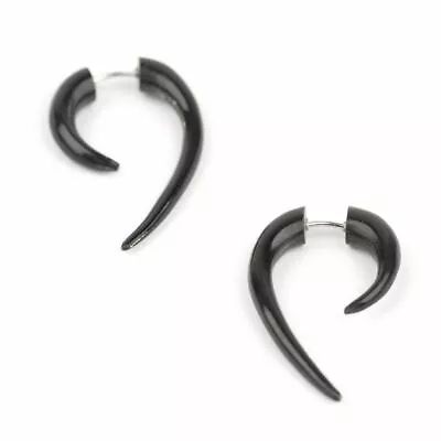 Fake Ear Stretcher Earrings Black Horn Spiral Spike Cheater - 81stgeneration • £13.99