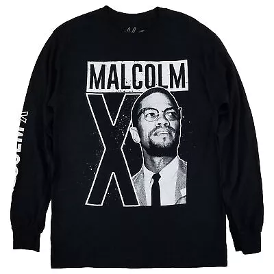 Malcolm X Mens Black Long Sleeve Graphic Tee Crew Neck T-Shirt Medium • $21.99