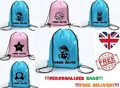 £5.99 • Buy Personalised Name Drawstring Bag Kids Boys PE Gym Kit School PE Sports Bag Mario