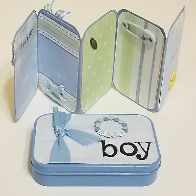 Altered Altoid Tin Mini Scrapbook Album Baby Boy Blue Handmade 3.5 X 2.25  -L • $14.99