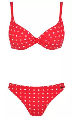 Naturana Push-Up Bikini Set Swimwear Beachwear Swimming Red Polka Dot Sz 10 32B • £12.99