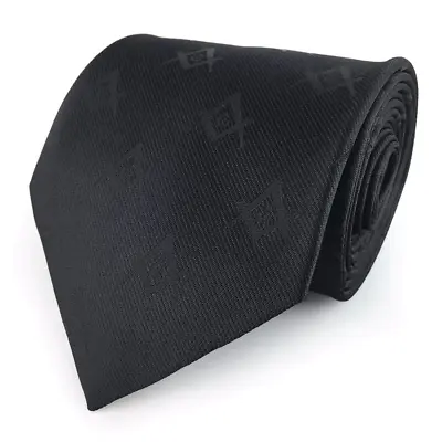 Masonic Black Neck Tie With Square And Compass G • $26.99