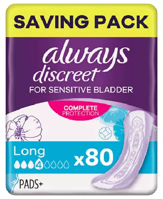 £20.69 • Buy Always Discreet Incontinence Pads For Women, Long, Saving Pack 80 High Pads 