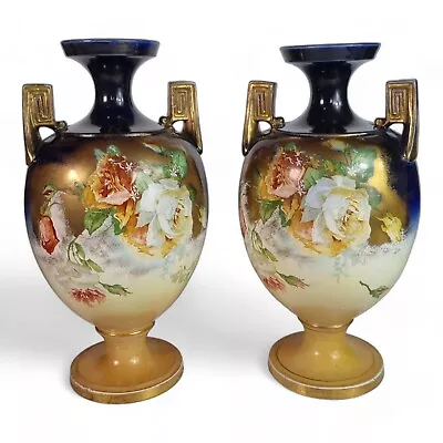Pair Of Antique Nippon Style Mantel Vases Urn Greek Key Twin Handle Pair Of Vase • £100