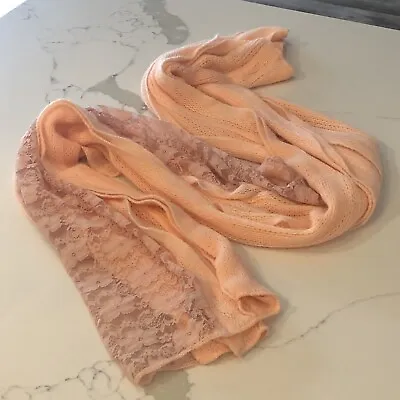 Women’s Coral Orange Soft Lightweight Lace Knit Ruffle Stretch Wrap Scarf • $12