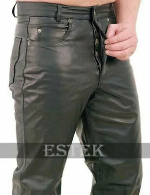 $103.99 • Buy Men's Real Cowhide Leather Pant Slim Fit Luxury Jeans Trousers Breeches Pant