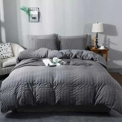 AveLom Queen Duvet Cover Set 3 Pieces - 90 X 90 In Dark Gray Microfiber With Z • $27.99