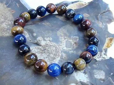 Natural Gemstone Men's ELASTIC Beaded Bracelet All 10mm Tiger Eye Beads 8inch • $3.67