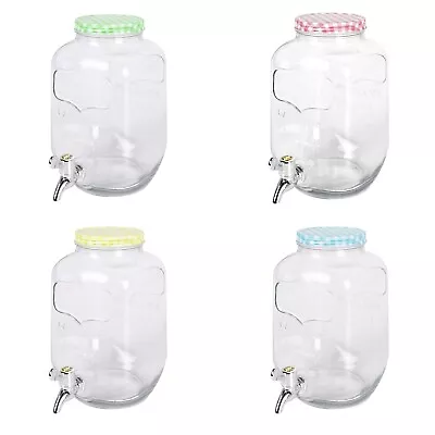 4 Litre Drinks Dispenser With Tap Lid Glass Beverage Jar Juice Cocktail Checked • £19.99