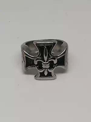 Mens Size 9 Titanium 316L Stainless Steel Lily Fleur De Lis Biker Ring • $15.99