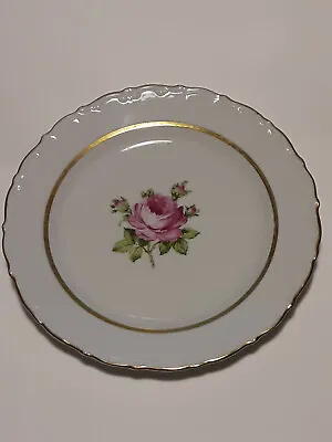 One Kahla Germany Porcelain Salad Plate Golden Trim Pink Roses Vintage GDR • $4.49