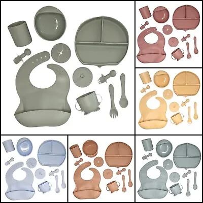11 Pcs Baby Toddler Weaning Set Silicone Bib Suction Bowl & Plate Spoon Fork Cup • £32.99