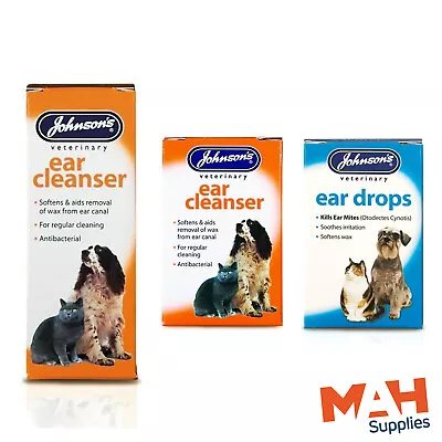 Johnson's Antibacterial Ear Drops Ear Cleanser Dogs Cats Kills Mites Softens Wax • £5.99