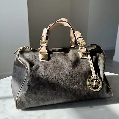 Michael Kors Medium Vintage MK Monogram Handbag Travel Purse With Gold Details • $65