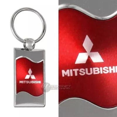 Mitsubishi Red Rectangular Authentic Chrome Key Fob Key Ring Keychain Lanyard • $15.95