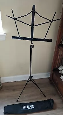 On Stage Portable Adjustable Folding Music Stand With Carry Bag Black • $16.95