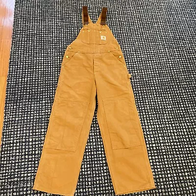 Carhartt R01 BRN Brown Canvas Duck Bib Overalls Men's Size 34x30 Double Knee EUC • $50