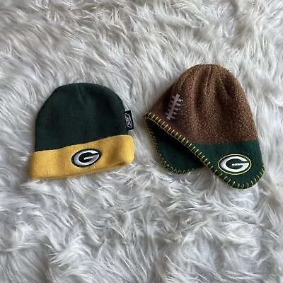 NFL Green Bay Packers LOT OF 2 Infant Baby Winter Hats Beanie Cap Football Green • $13.95