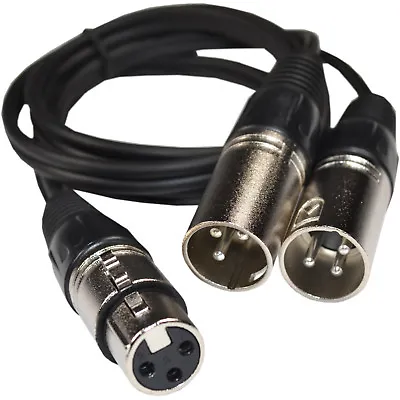 3ft XLR Female 3-pin XLRF To Dual XLR Male 3-pin XLRM Y Splitter Audio Mic Cable • $8.95