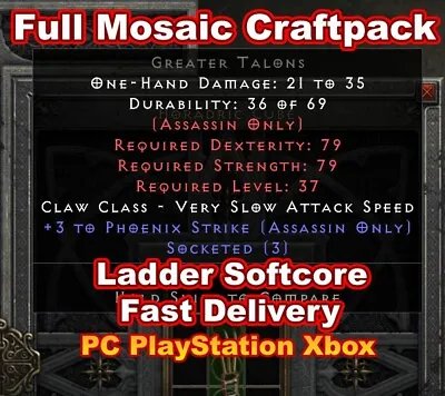 Mosaic ⭐ Ladder S6 Craft Package Diablo II Resurrected D2R SC PC/Xbox/PS4/PS5 • $3.50