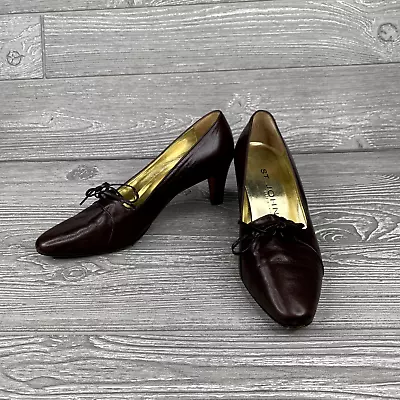 St. John Shoes Womens 6.5B Brown Leather Heels Pumps Dark Academia Retro Glam • $22