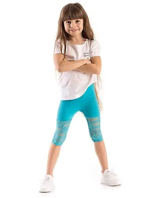 Cropped Leggings With Lace For Girls Butterflies Themed Bright Colours P0012 • £6.99