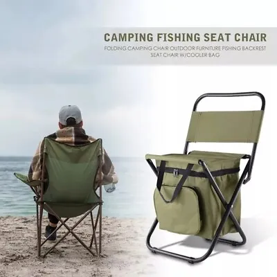 Outdoor Folding Chair Ice Cooler Picnic Bags Hiking Camping Fishing Stool Green • $27.95
