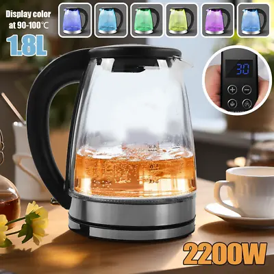  2200W Electric Kettle Glass Temperature Control 7 Colors LED Fast Boiling 1.8L • £20.99