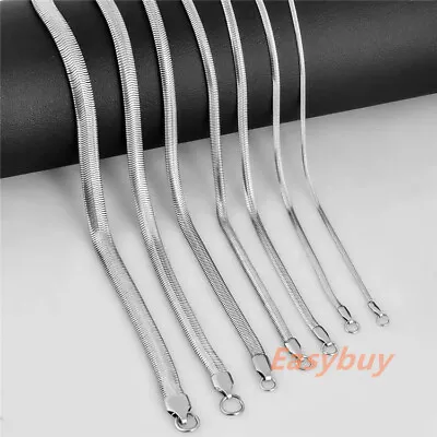 $7.20 • Buy 2.2-8mm Real Stainless Steel Silver Flat Snake Chain Necklace Women Men 18-36'' 