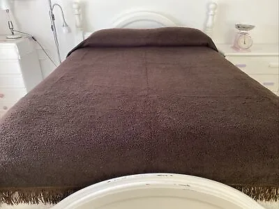 Vintage Brown Fluffy Acrylic Shag Pile Queen Fringe Bedspread 255 Cm X 240 Cm • $54.24