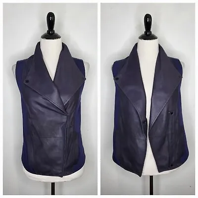 VINCE Women's Goat Leather Contrast Cotton Moto Vest Jacket Blue Size XS • $65