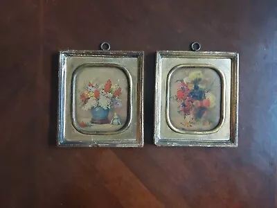 Vintage 1940s Borghese Chalkware Plaques Floral Set Of 2 • $12.99