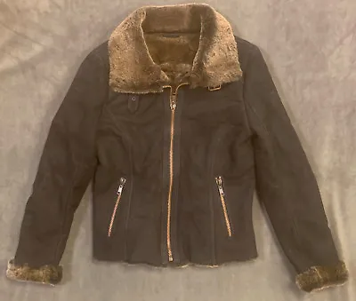New La Nounelle Renaissance Genuine Suede Leather Shearling Jacket Sz S Small • $98