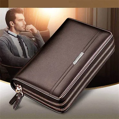 Mature Men Real Leather Briefcase Wallet Fashion Purse Business Clutch Handbag • $15.99