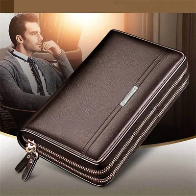 Mature Men Real Leather Briefcase Wallet Purse Business Clutch Phone Handbag US • $11.50