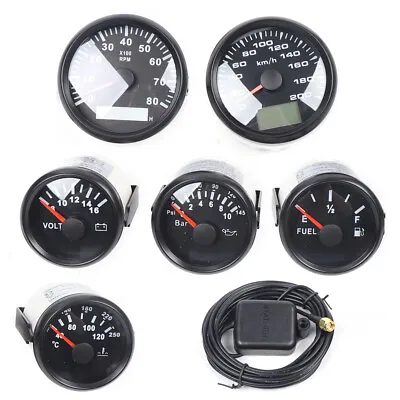 6 Gauge Set Speedometer Tacho Fuel Gauge Temp Volt Oil For Motor Marine Boats • $127.30