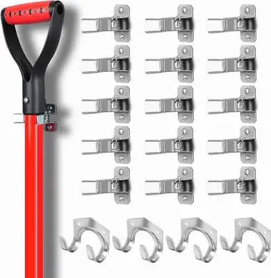 19PC Spring Grip Clamp Garden Tool Organizer Metal Shovel Holder Wall Mount Mop • $14.99