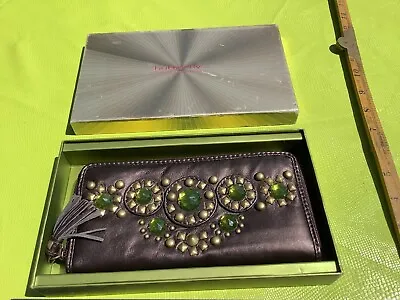 Matthew Williamson Butterfly BROWN GREEN BEAD CLUTCH HAND BAG Zip Coin PURSE BOX • £7.99