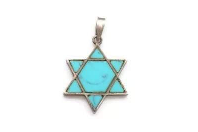Vintage Sterling Silver 925 Turquoise Star Of David Pendant • $42.49