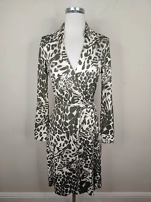 $134.99 • Buy DVF Diane Von Furstenberg Jeanne Leopard Print Silk Wrap Dress 8 Womens