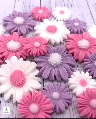 Edible Pink Lilac & White Daisies Fondant Flowers Cake Toppers Birthday Wedding • £6.95