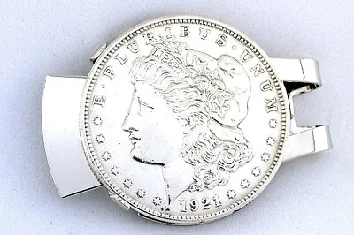 1921 Morgan Dollar Handmade Silverplated Silver Plated Steel Money Clip EBS7358 • $136.99