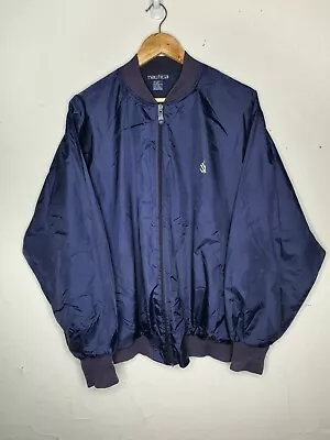 Vintage Nautica Mens Bomber Jacket One Size Navy Blue Sailing Rare 80s • $99