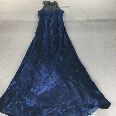Vintage Mr K Womens Ball Gown Size 10 Blue Bead Accent Sleeveless Dress Long • $34.98