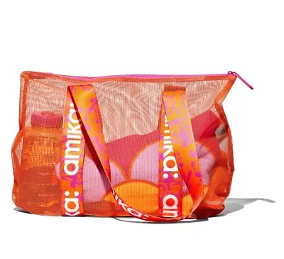 Amika Large Travel Tote Bag Purse Beach Bag Peach Orange Mesh 21x14x3 • $24