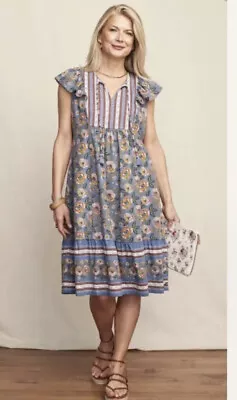 Matilda Jane Women’s Pasture Blue Floral Flutter Sleeve Dress Small New • $38