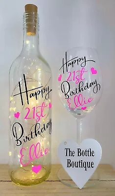 Personalised Birthday Gift For Her Light Up Bottle Wine Glass Set 18th 21st 30th • £19.95