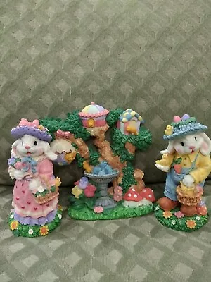 Vintage Easter Jubilee Colorful Resin Easter Bunny Family W/ Easter Tree W/Box • $18